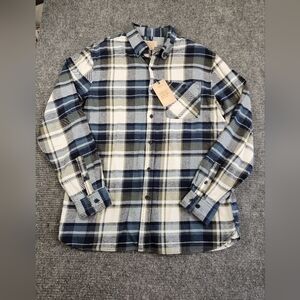 Boston Traders Shirt Men's Large Flannel Plaid Iron Blue White Long Sleeve NWT